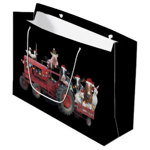 Bolsa De Regalo Grande Animales de granja Camión de Navidad Tractor país 