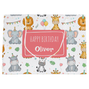 Bolsa De Regalo Grande Animales de Safari Divertidos Cumpleaños Jungle