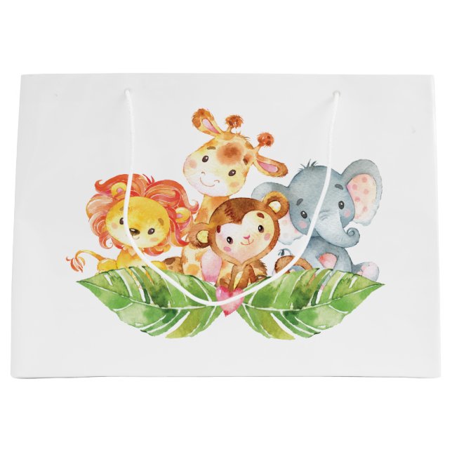 Bolsa De Regalo Grande Animales dulces de la selva del bebé (Anverso)