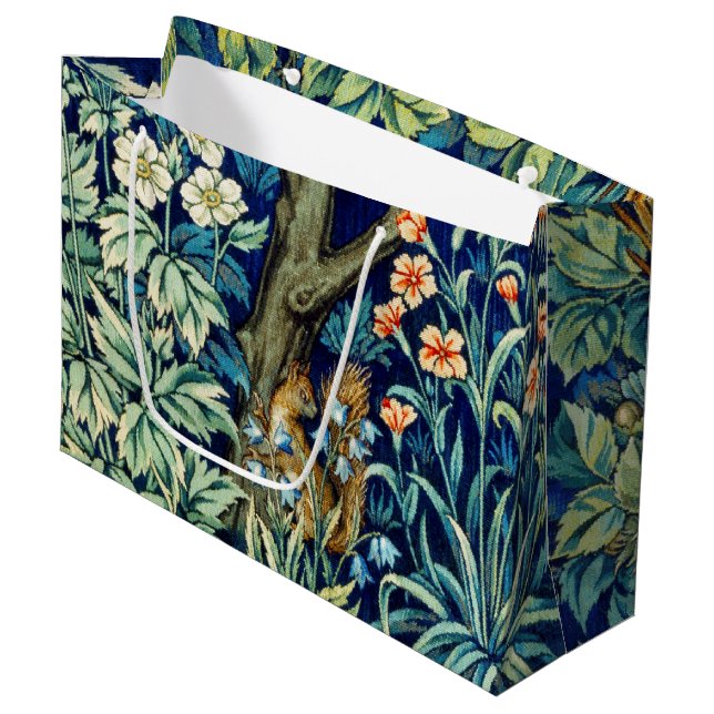 Bolsa De Regalo Grande Animales y flores, bosque, William Morris grande (Angulo Anverso)
