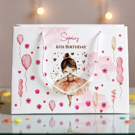 Bolsa De Regalo Grande Aniversario de bailarinas rosadas y globos