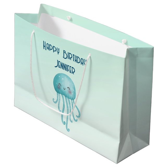 Bolsa De Regalo Grande Aniversario de la medusa azul-verde dulce y divert (Angulo Anverso)