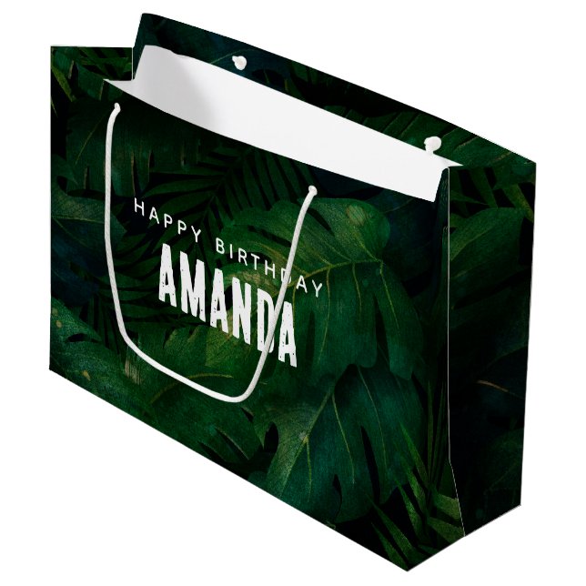 Bolsa De Regalo Grande Aniversario de las hojas tropicales verdes verdes  (Angulo Anverso)