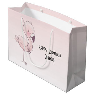 Bolsa De Regalo Grande Aniversario del Ilustracion de Flamingo Rosa