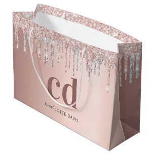 Bolsa De Regalo Grande Aniversario del monograma de oro rosa plateado Sub