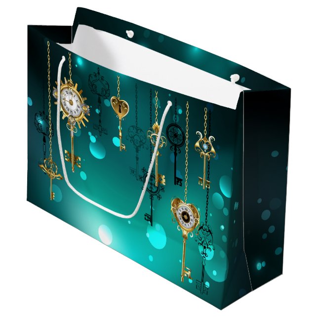 Bolsa De Regalo Grande Antique Skeleton Keys on Green Background (Angulo Anverso)