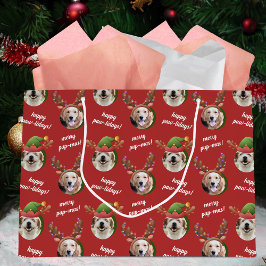 Bolsa De Regalo Grande Antler Merry Christmas Red, un reno con dos perros