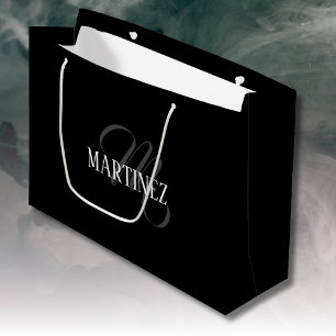 Bolsa De Regalo Grande Apellido personalizado elegante negro Nombre