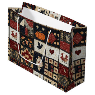 Bolsa De Regalo Grande Appliqué y geométrico primitivo de la granja