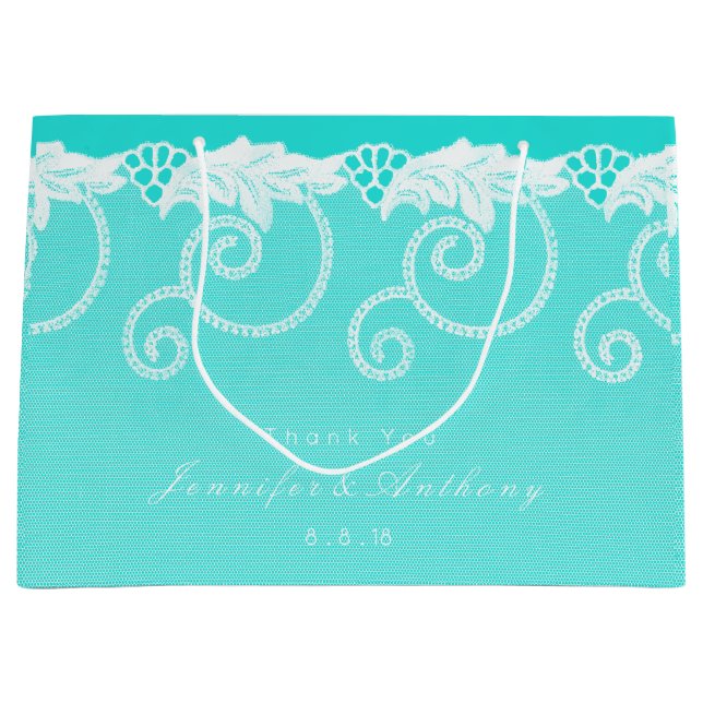 Bolsa De Regalo Grande Aqua Blue Ocean Royal Lace personalizada (Anverso)