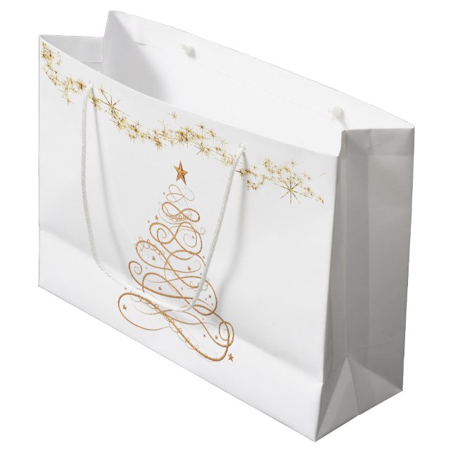 Bolsa De Regalo Grande Árbol de navidad afiligranado metálico del oro (Angulo Anverso)