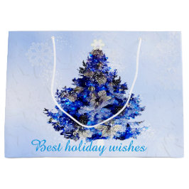 Bolsa De Regalo Grande árbol de navidad azul decorado con personalizable