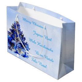 Bolsa De Regalo Grande árbol de navidad azul decorado con personalizable