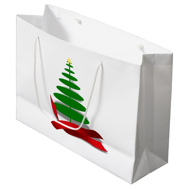 Bolsa De Regalo Grande Árbol de Navidad con cinta roja (Angulo Anverso)