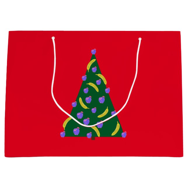 Bolsa De Regalo Grande Árbol de Navidad de arte pop con manzanas y banana (Anverso)