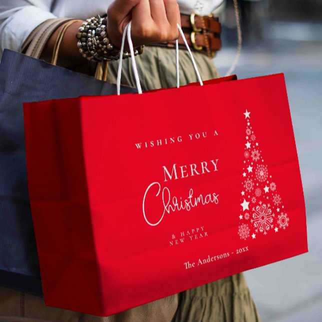 Bolsa De Regalo Grande Árbol de Navidad moderno de Cute Rojo Merry (Subido por el creador)