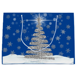 Bolsa De Regalo Grande Árbol de Navidad plateado en vacaciones azules