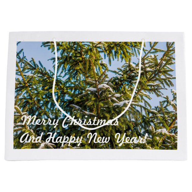 Bolsa De Regalo Grande Árbol de Navidad Verde en Nieve (Anverso)