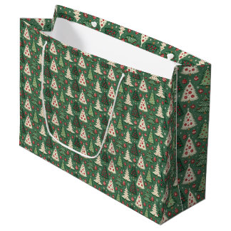 Bolsa De Regalo Grande Árbol de Navidad y adornos vintage en verde bosque