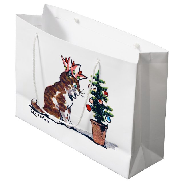 Bolsa De Regalo Grande Árbol de Navidad y gatitos, Louis Wain (Angulo Anverso)