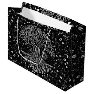 Bolsa De Regalo Grande Árbol de vida - blanco y negro
