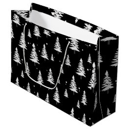 Bolsa De Regalo Grande Árbol negro y blanco de Navidad
