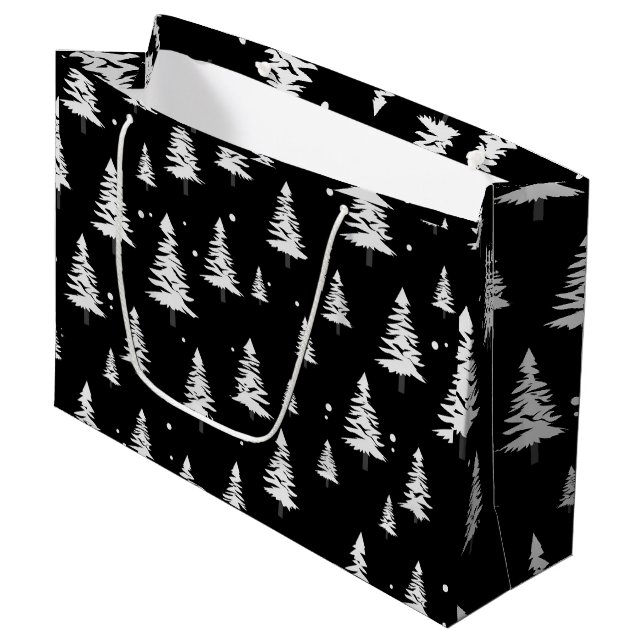 Bolsa De Regalo Grande Árbol negro y blanco de Navidad (Angulo Anverso)