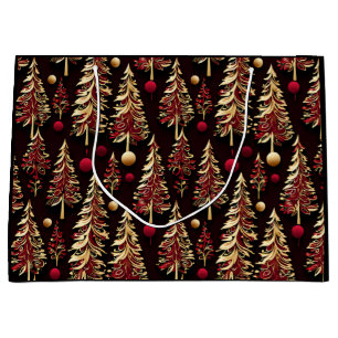 Bolsa De Regalo Grande Árboles clásicos de Navidad negros, borgoñosos y d