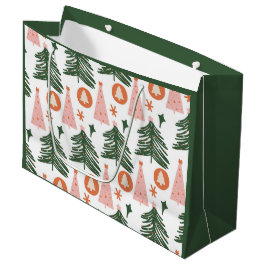 Bolsa De Regalo Grande Árboles de Navidad Boho Verde Rosa Naranja Regalo 