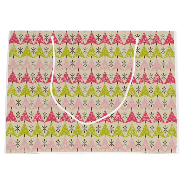 Bolsa De Regalo Grande Árboles de Navidad rosados y verdes (Anverso)