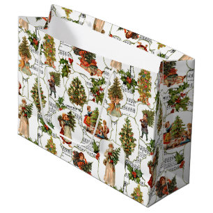 Bolsa De Regalo Grande Árboles de Navidad victorianos, Holly y música
