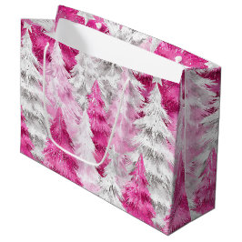 Bolsa De Regalo Grande Árboles navideños de glam blanco rosado