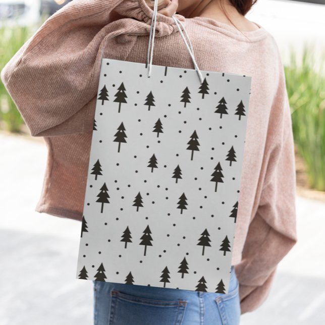Bolsa De Regalo Grande Árboles navideños monocromos blancos negros mínimo (Subido por el creador)