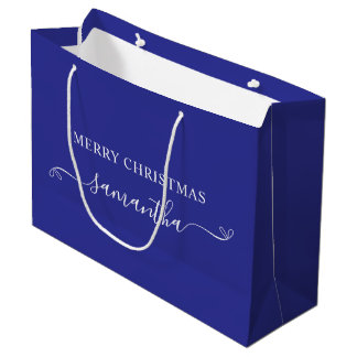 Bolsa De Regalo Grande Arco de Navidad Blanco Azul Profundo Firma Nombre
