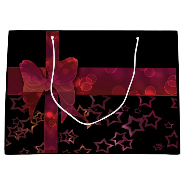 Bolsa De Regalo Grande Arco rojo purpurina y estrellas en negro (Anverso)