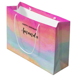 Bolsa De Regalo Grande Arcoiris amarillo rosado Abstract Stripes Cumpleañ