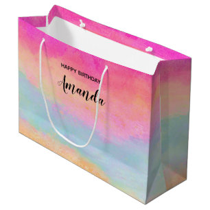 Bolsa De Regalo Grande Arcoiris amarillo rosado Abstract Stripes Cumpleañ