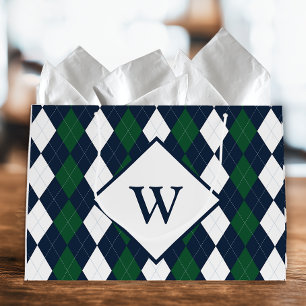Bolsa De Regalo Grande Argyle Monogramado Azul y Verde