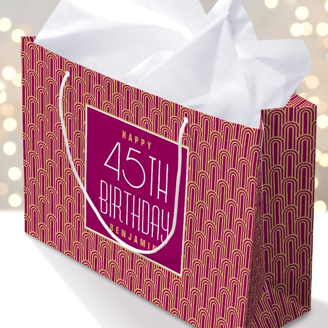 Bolsa De Regalo Grande Art Deco Any Age Birthday Name Pink Gold Elegant (Subido por el creador)