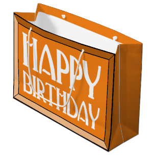 Bolsa De Regalo Grande Art déco biselado del feliz cumpleaños del naran
