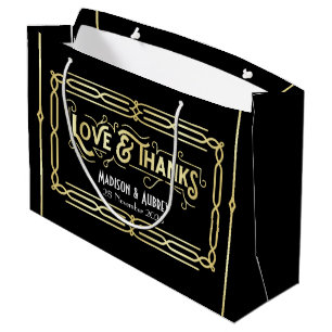 Bolsa De Regalo Grande Art Deco Boda Amor y Gracias Favor Negro Oro