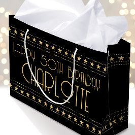 Bolsa De Regalo Grande Art Deco Star Personalizado de edad Nombre de oro 