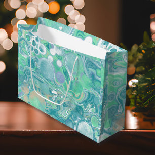 Bolsa De Regalo Grande Arte de fluido de mármol azul verde verde azulado