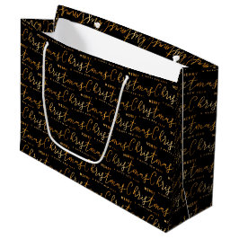 Bolsa De Regalo Grande Arte de palabras de Feliz Navidad en negro y dorad