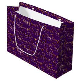 Bolsa De Regalo Grande Arte de palabras de Feliz Navidad púrpura y dorado