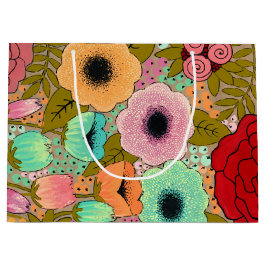 Bolsa De Regalo Grande Arte Pintado con Gouache Flores Florales Jardín