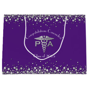 Bolsa De Regalo Grande Asistente Médico Graduación Morado Plata