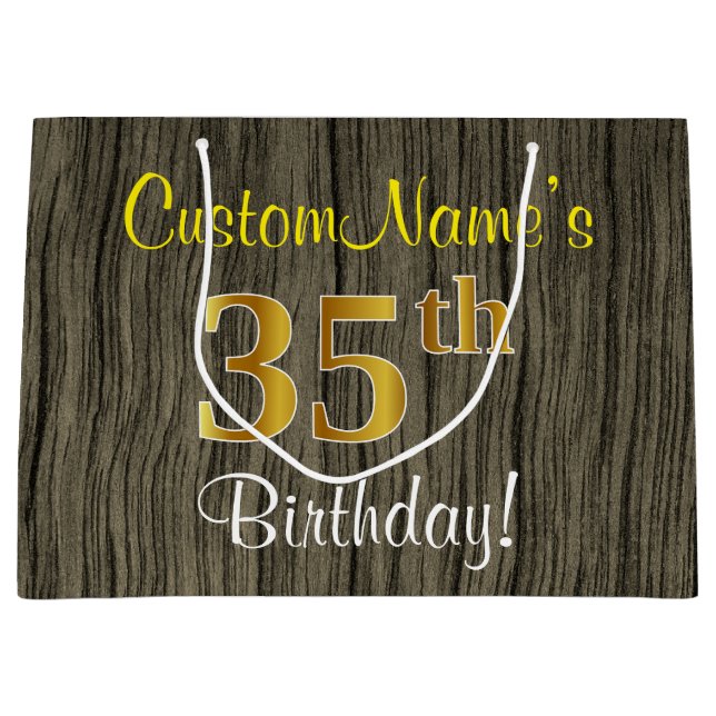 Bolsa De Regalo Grande Aspecto de madera falsa, cumpleaños número 35 de o (Anverso)