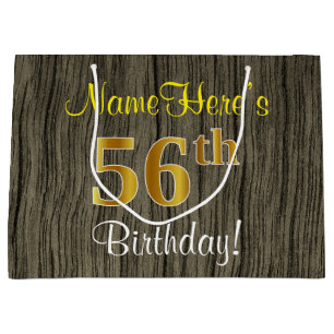 Bolsa De Regalo Grande Aspecto de Madera Falsa, Oro Falso Cumpleaños 56 +