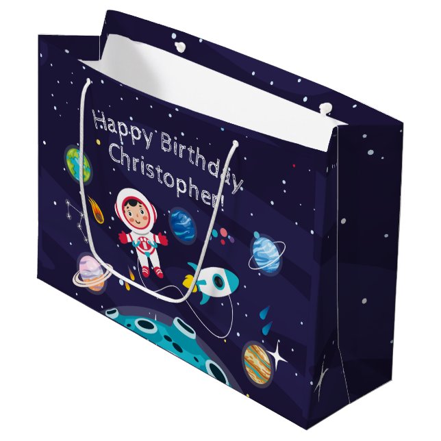 Bolsa De Regalo Grande   Astronaut child on the moon, monogrammed name (Angulo Anverso)